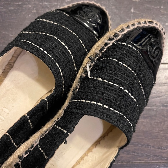CHANEL Classic Tweed Patent Cap Toe CC Logo Espadrilles Flats Shoes 36 - Picture 8 of 9